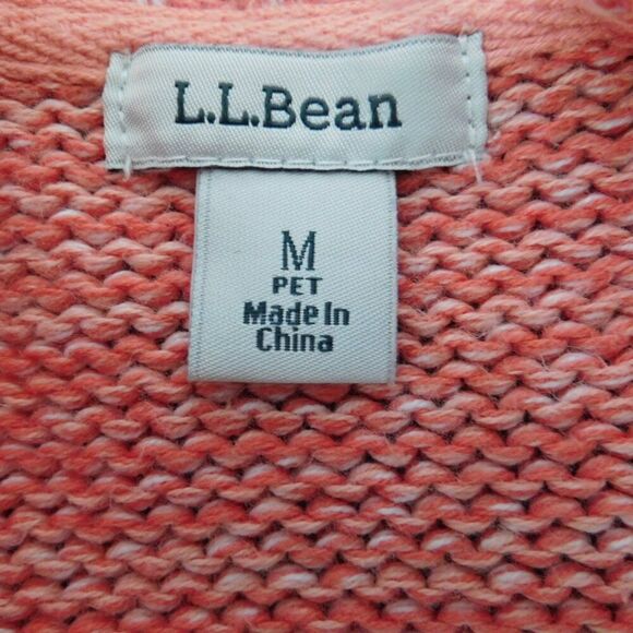 LL‎ Bean Cardigan Medium Petite Orange Knit Heavy Cotton Full Zip Sweater - Picture 3 of 6